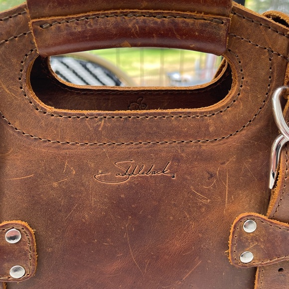 Saddleback Leather Shoulder Dark Brown Small Tote Bag With Removable Liner - Picture 2 of 9